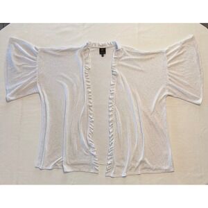 Bobeau Collection White Ruffle Open Front Cardigan 3X Kimono Style Top Short Sle
